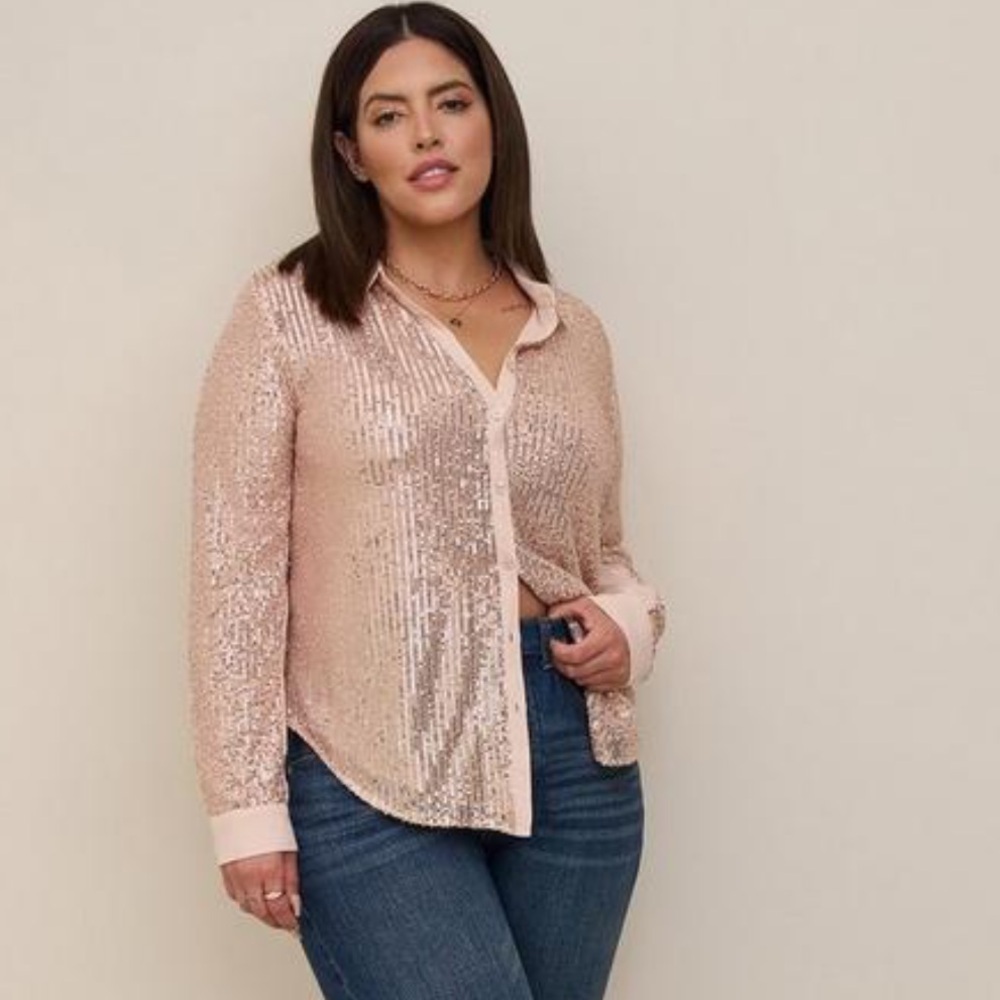 Torrid Madison Sequin Button-Front Long Sleeve Shirt
